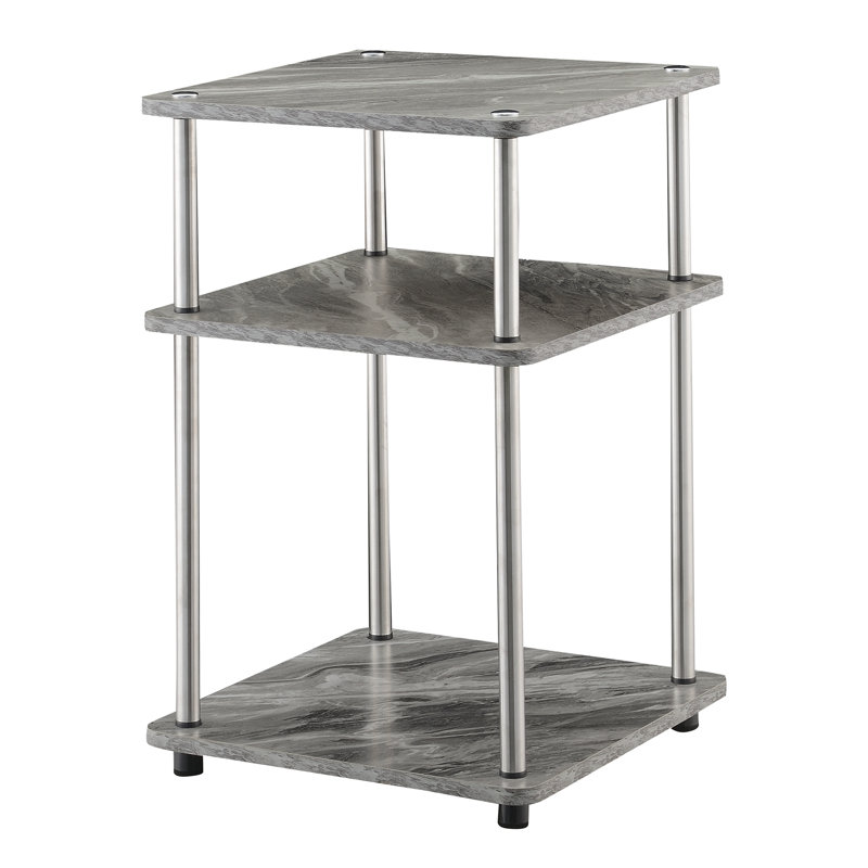 Table de bout haute avec rangement 25,5 po Edwin, Gris faux marbre / chrome