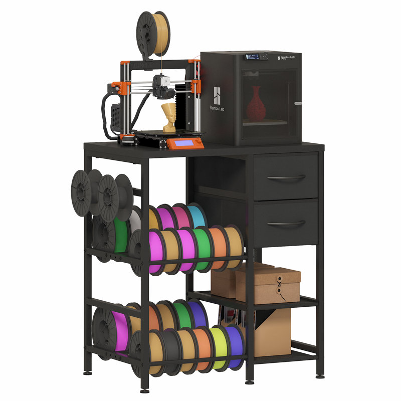 3-Tier 3D Printer Stand with Filament Storage,3D Printer Rack with Drawer and Hooks, Heavy Duty Metal Frame 3D Printer Table with Locking Wheels and Adjustable Feets for Home Office Studio Garage