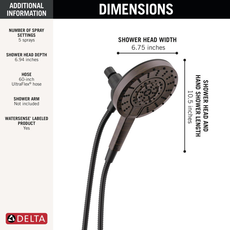 5-Setting In2ition 2-in-1 Dual Shower Head with Handheld High Pressure ProClean Spray 1.75 GPM Oil Rubbed Bronze