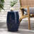 18.05In Tall Dark Blue Iron Lace Cut Side Table, 12.34In X 12.34In, For Patio, Garden, No Assembly Required Table With Delicate Design, 12.34"X12.34"X18.05", Indoor And Outdoor,