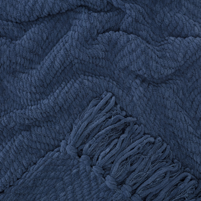 Textured Knitted Throw, Dress Blue, 65" W x 50 L