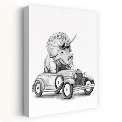 Triceratops In A Car - Contemporary Triceratops Dinosaur Oldfashioned Car Art