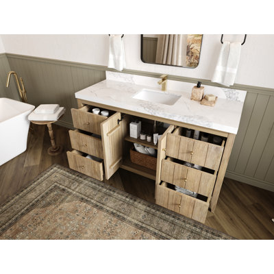Atlanta Teak 60 In. W X 22 In. D Single Sink Bathroom Vanity In Light Graywashed With Cove Edge Quartz