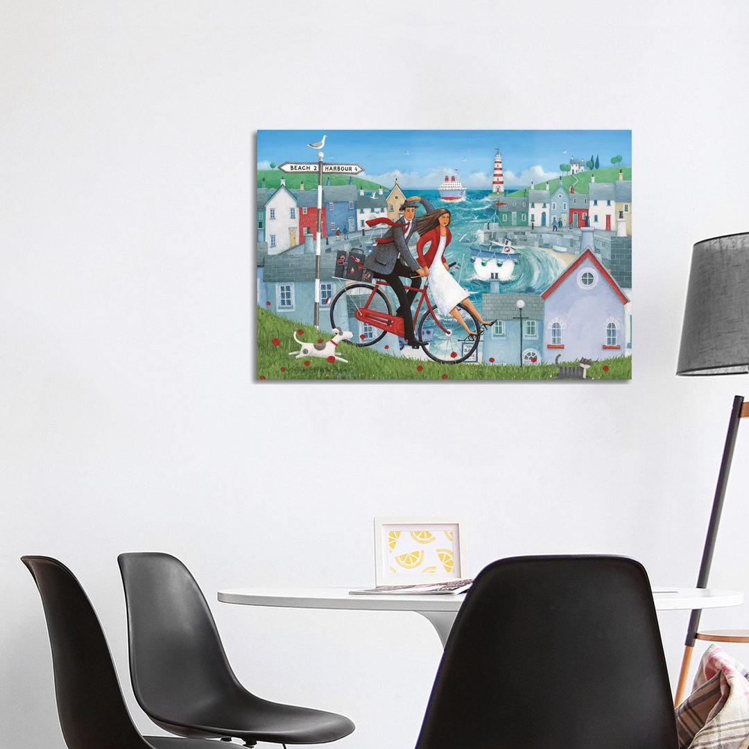 Bicycle Seascape Artwork by Peter Adderley - Wrapped Canvas Painting