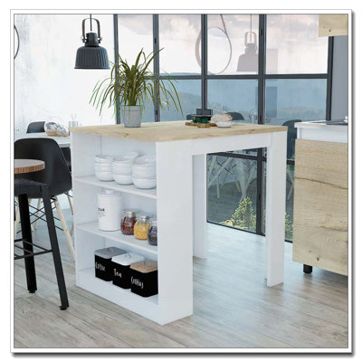 Elkins 3-Drawer Kitchen Island White and Pine