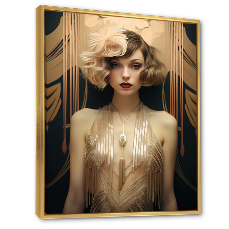 Art nouveau, élégant et glamour - impression, Cadre flottant doré, H 20 po x l 12 po x P 1 po
