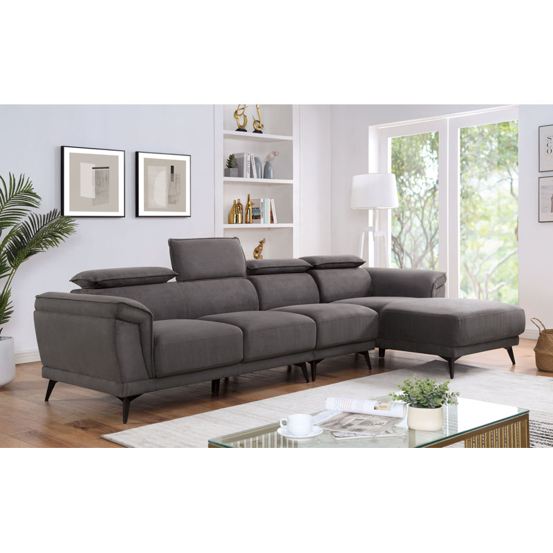 Canapé et méridienne 2 pièces Napanee, Polyester gris foncé