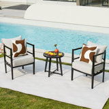 Outdoor Patio Furniture Sets 3 Pieces Lawn Porch Chairs With Metal Table For Balcony Yard Garden Poolside
