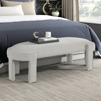 Upholstered Bench Velvet Fabric Foam Cushioned Seat Home Furniture 1Pc Durable Plywood Frame Entryway Bench