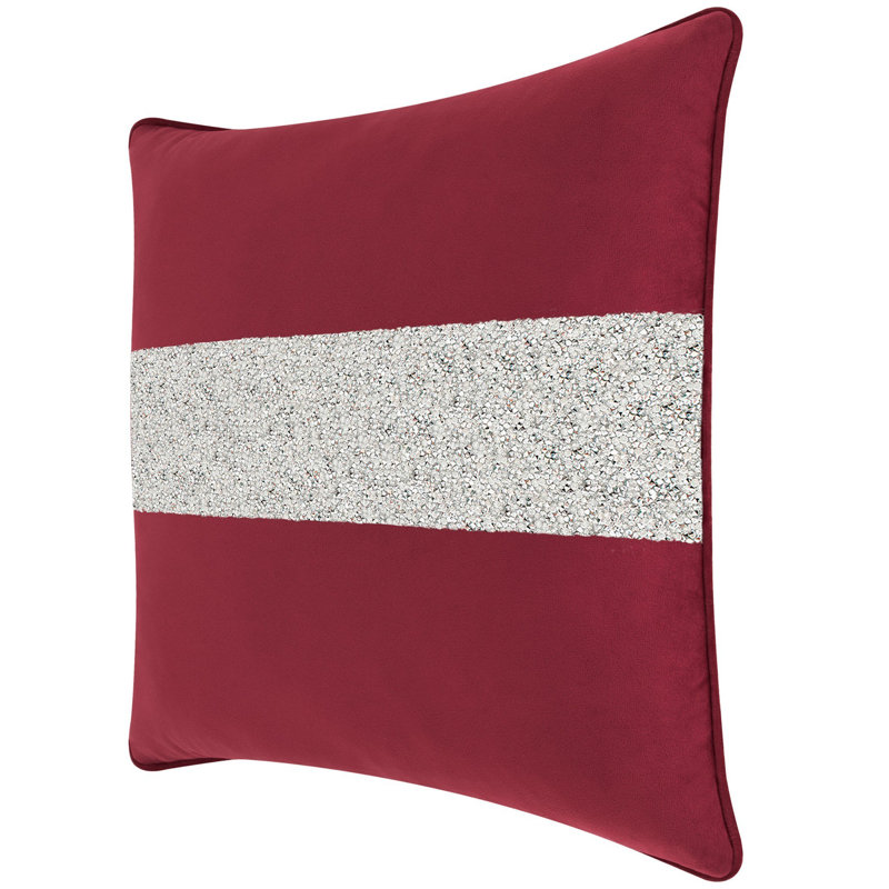 Coussin lumineux avec rayures strass - velours, Velours bourgogne / argent, Carré 20 po