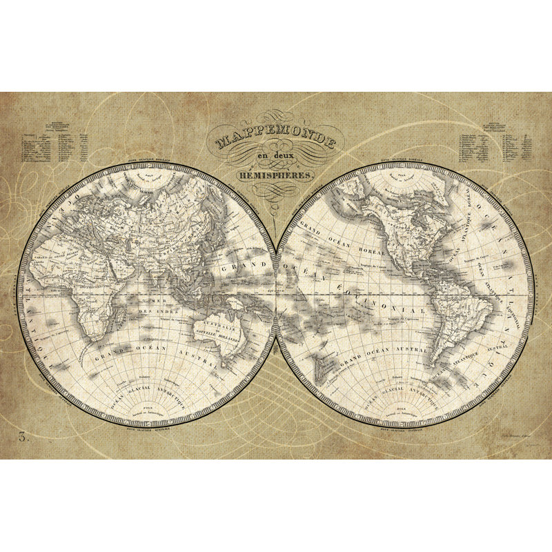 Carte du monde français I, H 24 po x l 36 po x P 1,25 po