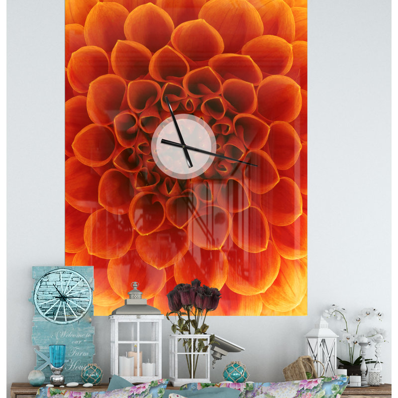 Grande horloge murale moderne à fleurs et pétales jaune foncé, Très grand