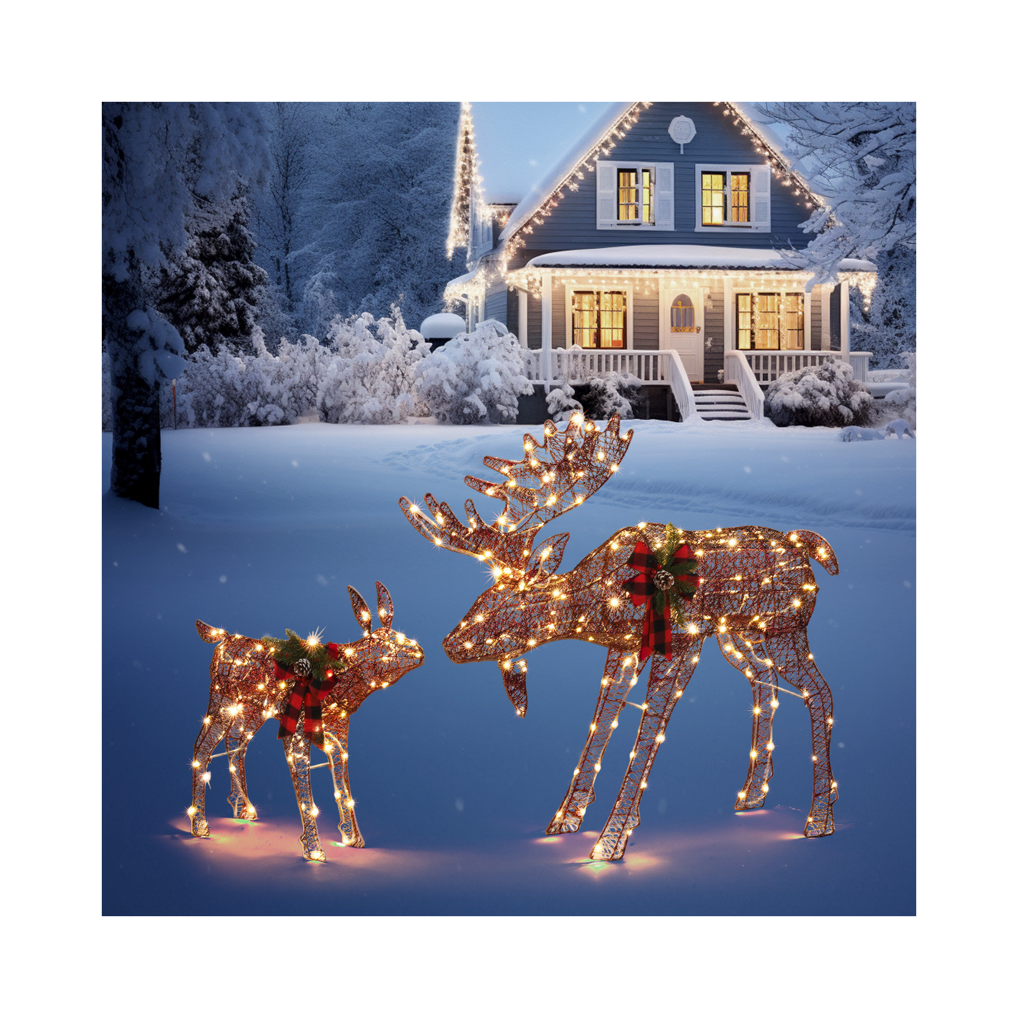 Jalyrica Moose Family Lighted Display Set Christmas Decoration, Brown