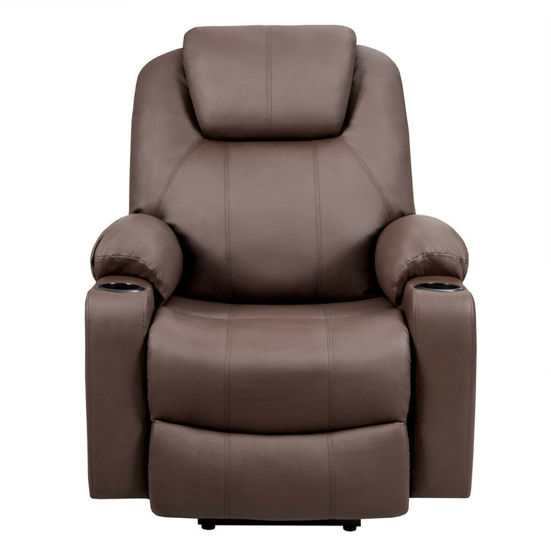 Fauteuil inclinable électrique de 34 po de largeur avec similicuir, Similicuir brun
