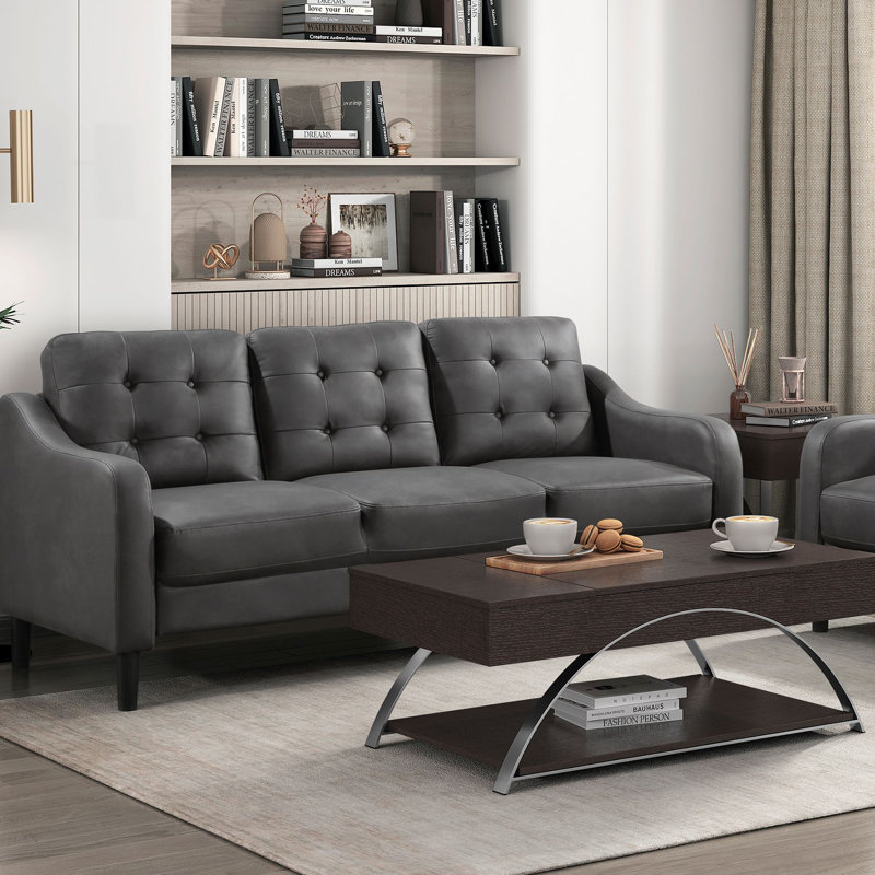 Canapé capitonné gris en microfibre capitonné 1pc