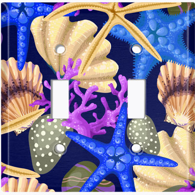 Star Fish Deep Ocean Clam Coral Blue 2 - Gang Toggle Light Switch Standard Wall Plate