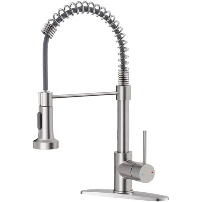 Kitchen Faucet With Pull Down Sprayer Brushed  Stainless Steel 1 Handle Pull Out Spring Sink Faucets 1 Hole Or 3 Hole Dual Function For Farmhouse Camper Laundry Utility Rv Wet Bar