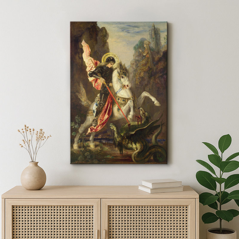 Art médiéval Saint-George et dragon, photos de salon traditionnel, impression sur toile encadrée, H 36 po x l 24 po x 1,5 po