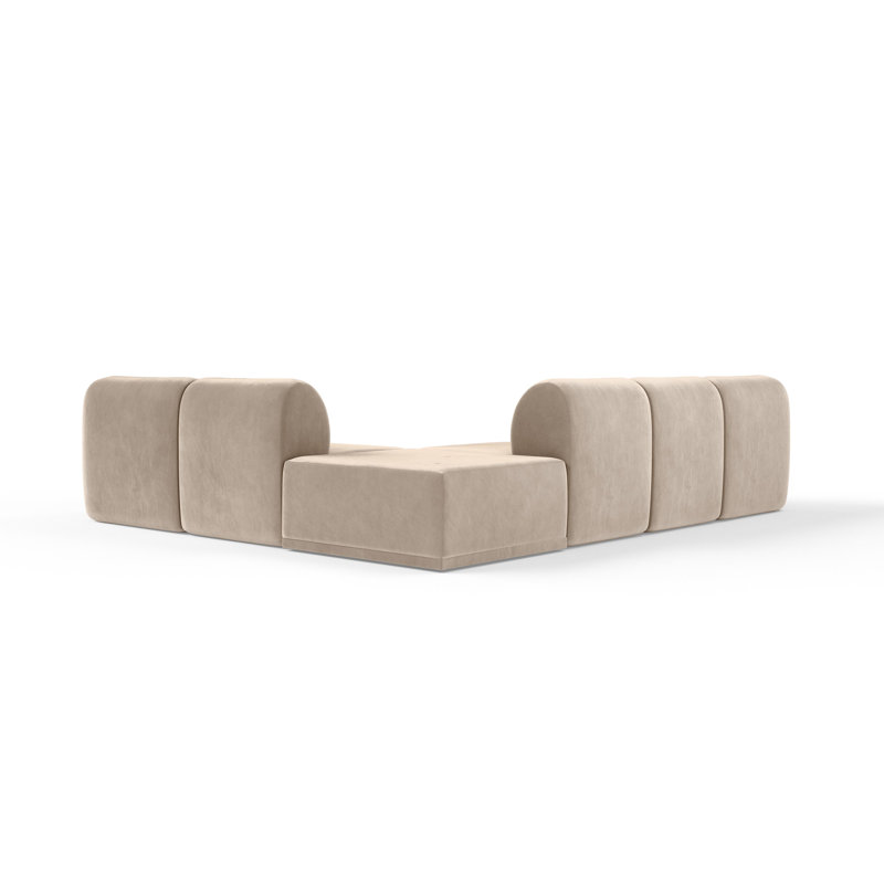 6 Seater Velvet Sofa & Chaise, Warm Beige Velvet