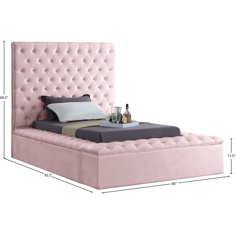 Lit plateforme tapissier Cruz, Lit simple, Velours rose