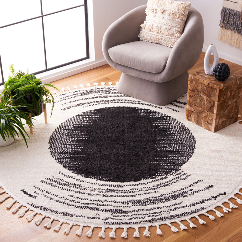 Bannon Tassel Performance Abstract Rug, Round 6'7"