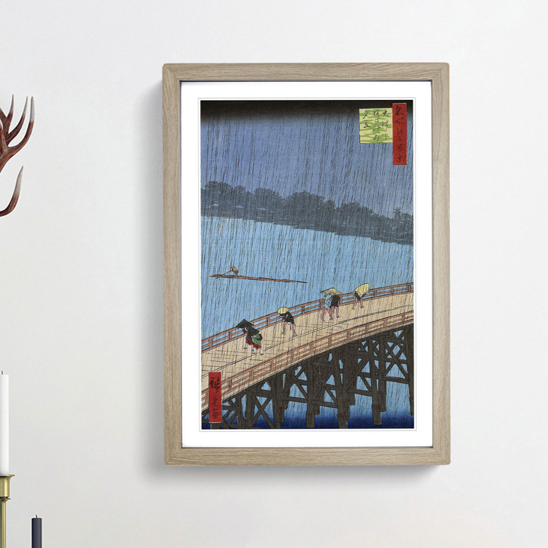 Rain over the Bridge by Utagawa Hiroshige - Picture Frame Painting Print