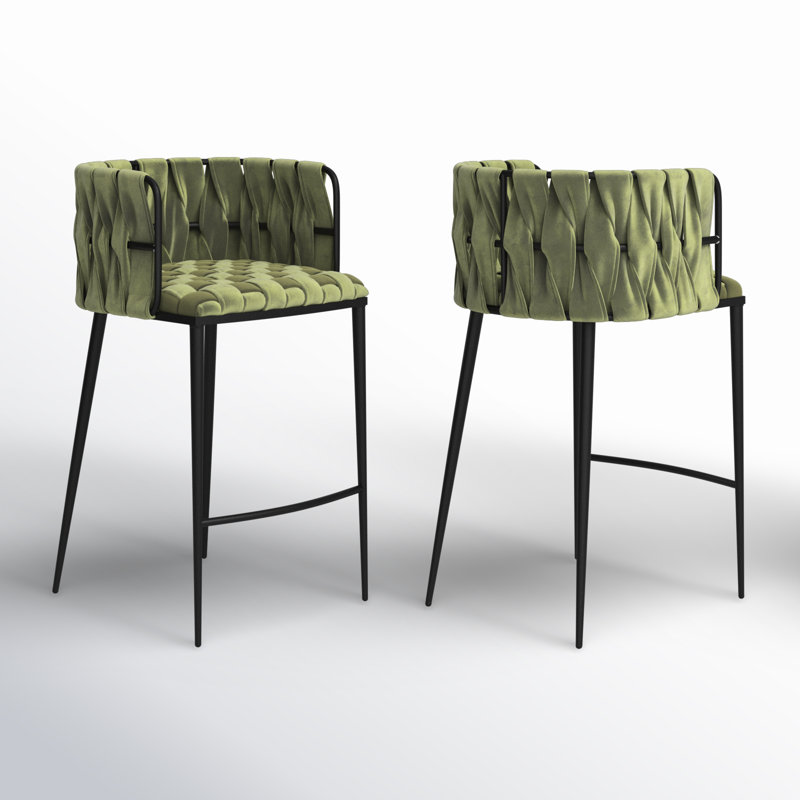 Tyrone 27" Modern Counter Stool with Weave Design and Metal Legs - Sleek Seating for Kitchen Island or Breakfast Bar, Black