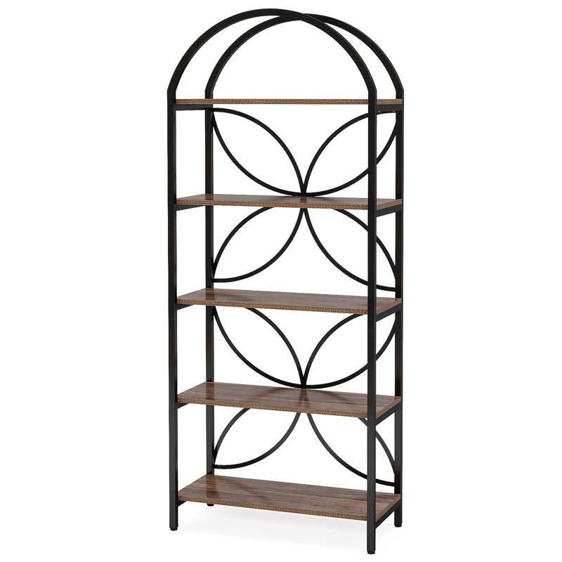5-Tier Bookshelf, 75" Tall Arched Bookcase Display Rack