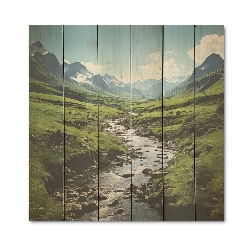Montagnes des Alpes en français - panneau de bois sur bois de pin naturel, H 15 po x l 15 po