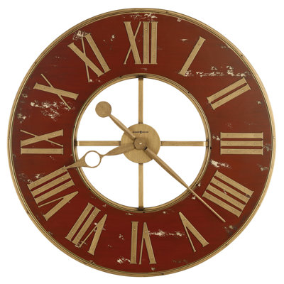 Boris Modern & Contemporary Oversized Wall Clock, Wrought Iron Frame with Antique Red Numeral Ring and Brass Roman Numerals