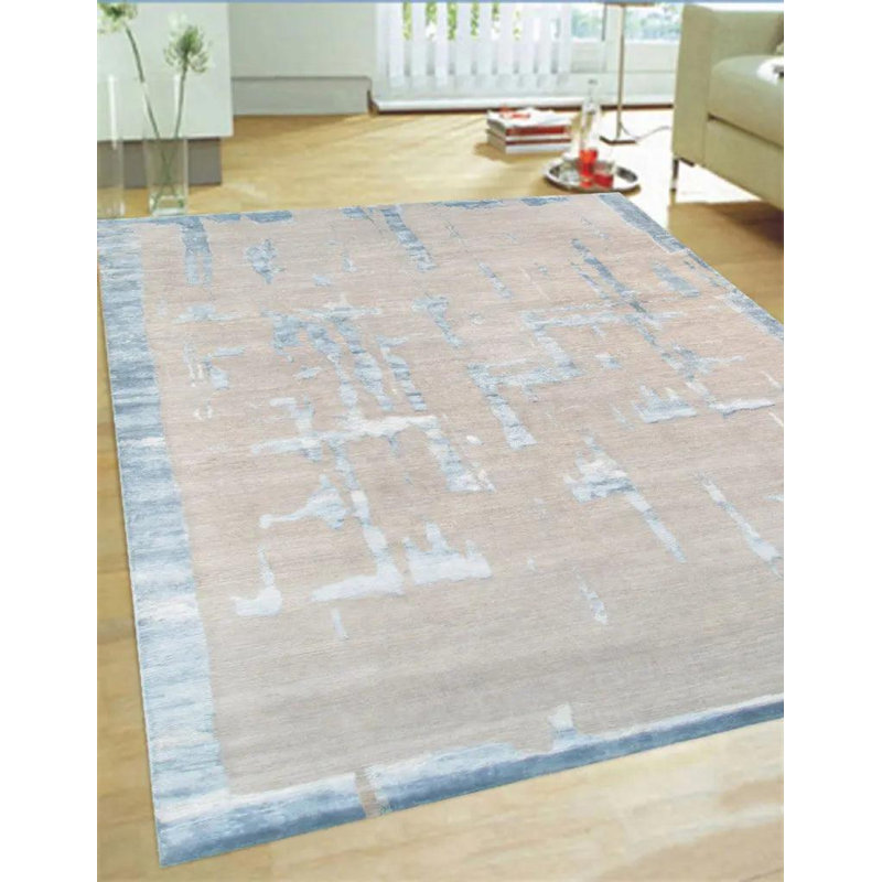 Canvello Hand-Knotted Silk Light Blue Area Rugs - 9' X 12'