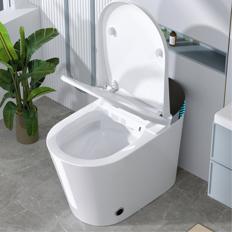 Toilette de bidet avec télécommande, siège chauffant, eau chaude instantanée, séchage à l'air chaud, affichage à DEL de couleur à 256 couleurs, fonctionnement à coup de pied intelligent, couvercle à ouverture / fermeture automatique, sécheuse, croissant de lune
