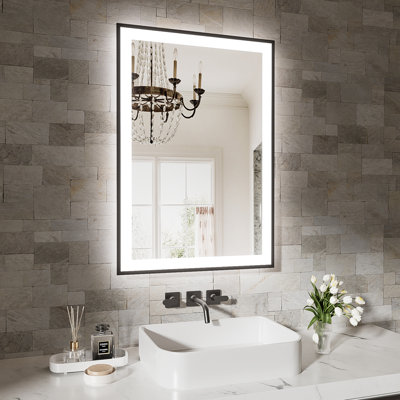 30X36 Inch Led Smart Bathroom Mirror With Dimmable And Selectable Color Temperatures (3000K, 4500K, 6000K), Integrated - Fog Button, Wall Switch Control, Copper Silver Mirror, Shatterproof 5Mm