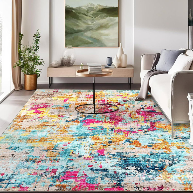 Tapis abstrait, tapis de chambre à coucher de salon lavable 5 x 7 po Boho