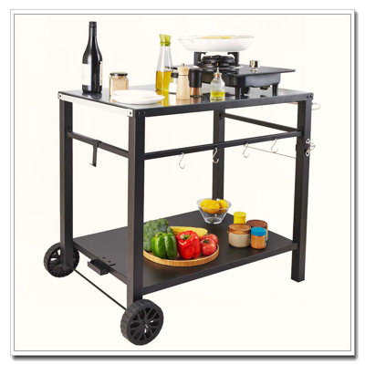 Outdoor Grill Dining Cart with Double-Shelf & Accessories