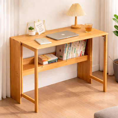Bureau pliant en bambou avec tablette de rangement Wosnda