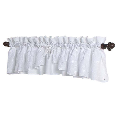 White Floral Eyelet Ruffled Rod Pocket Window Valance