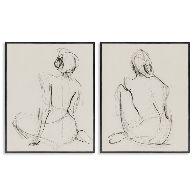 "Figurine assise", dessin de 2 giclées encadrées par Victoria Barnes, Giclée encadrée noir minuit, H 14 po x l 11 po