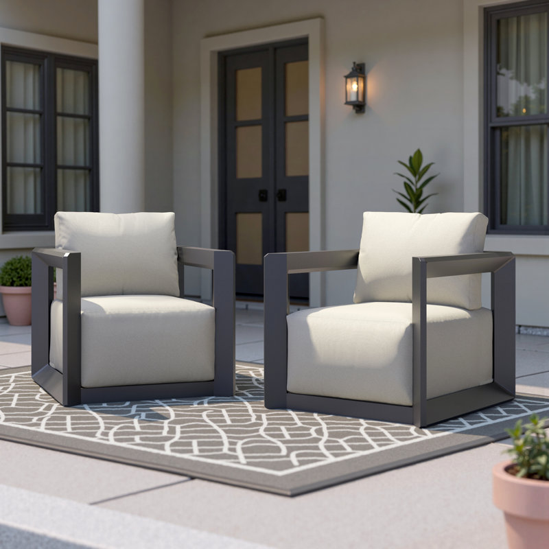 Corey Levia 2 Piece Powder-Coated Aluminum Outdoor Patio Club Chairs - Linen White
