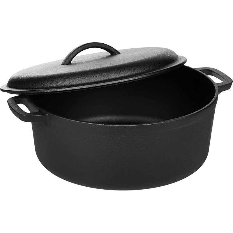 Black 7-Quart Cast Iron Round Dutch Oven with Lid