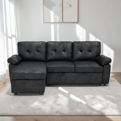 Seybert 88.5" Convertible L-Shaped Pull-Out Sectional Sofa Bed with Storage Chaise, and Soft Padded Armrests