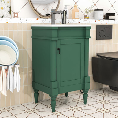 Meuble-lavabo autoportant avec lavabo en céramique et rangement spacieux rétro