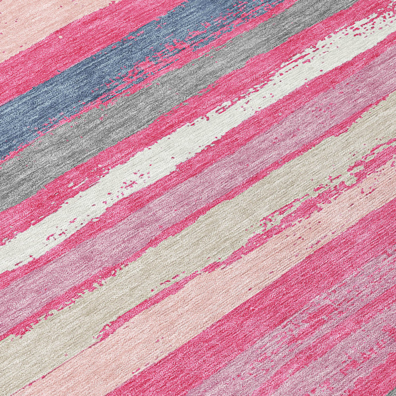 Addison Pink Stripe Synthetic Washable Rectangular Rug 1'8" x 2'6"