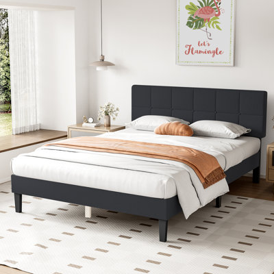 Platform Bed Frame with Upholstered Adjustable Headboard, No Box Spring Needed