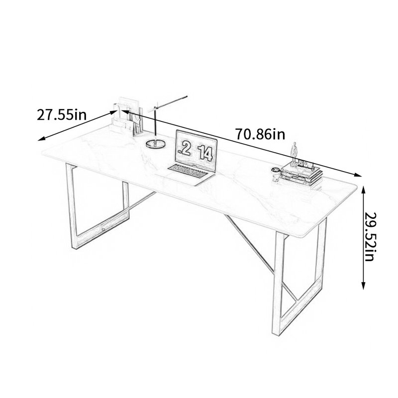 Bureau d'écriture Modern Light, Blanc / noir / bleu, H 29,52 po x l 70,86 po x P 27,55 po
