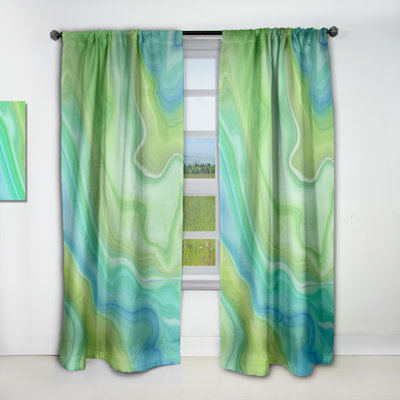 White and Blue 3D Waves - Geometric Mid-Century Modern Blackout Curtain Single Panel
