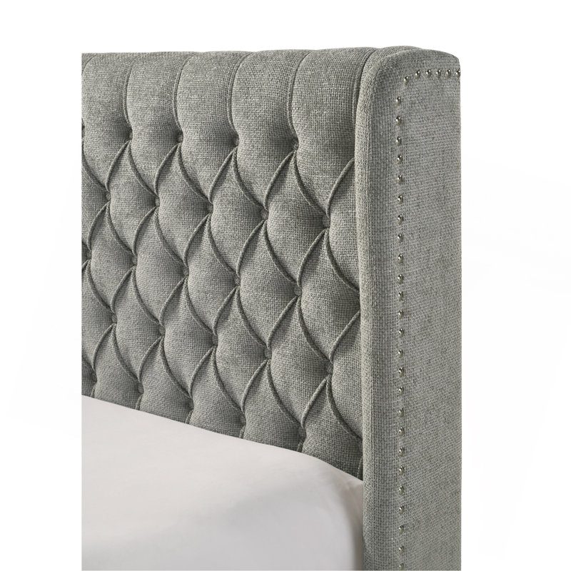 Tête de lit tapissier 1pc, Gris, Grand lit