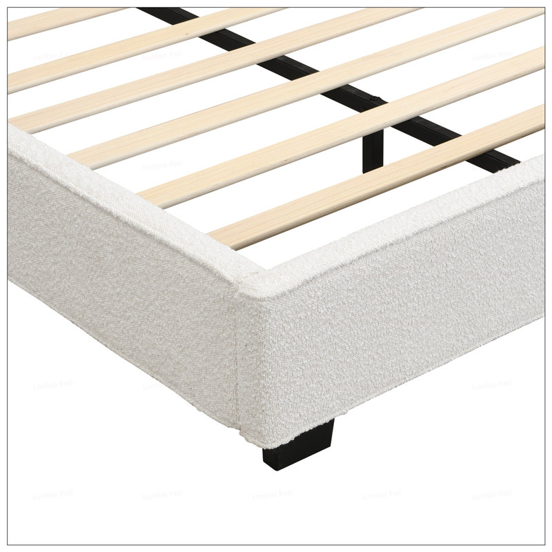 King Button Headboard Boucle Bed Frames, Beige, King