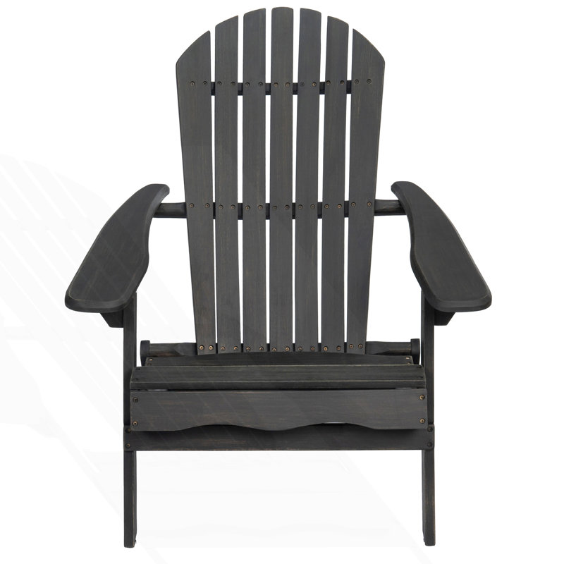 Rustic Adirondack Chair With Foldable Design, Patio Chair, Dark Gray