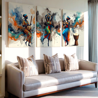3 Pieces Vibrant African Music and Dance Large Wall Art with Bold Colors and Dynamic, Three Pieces Wall Art for Living Room, Bedroom, and Office Decor